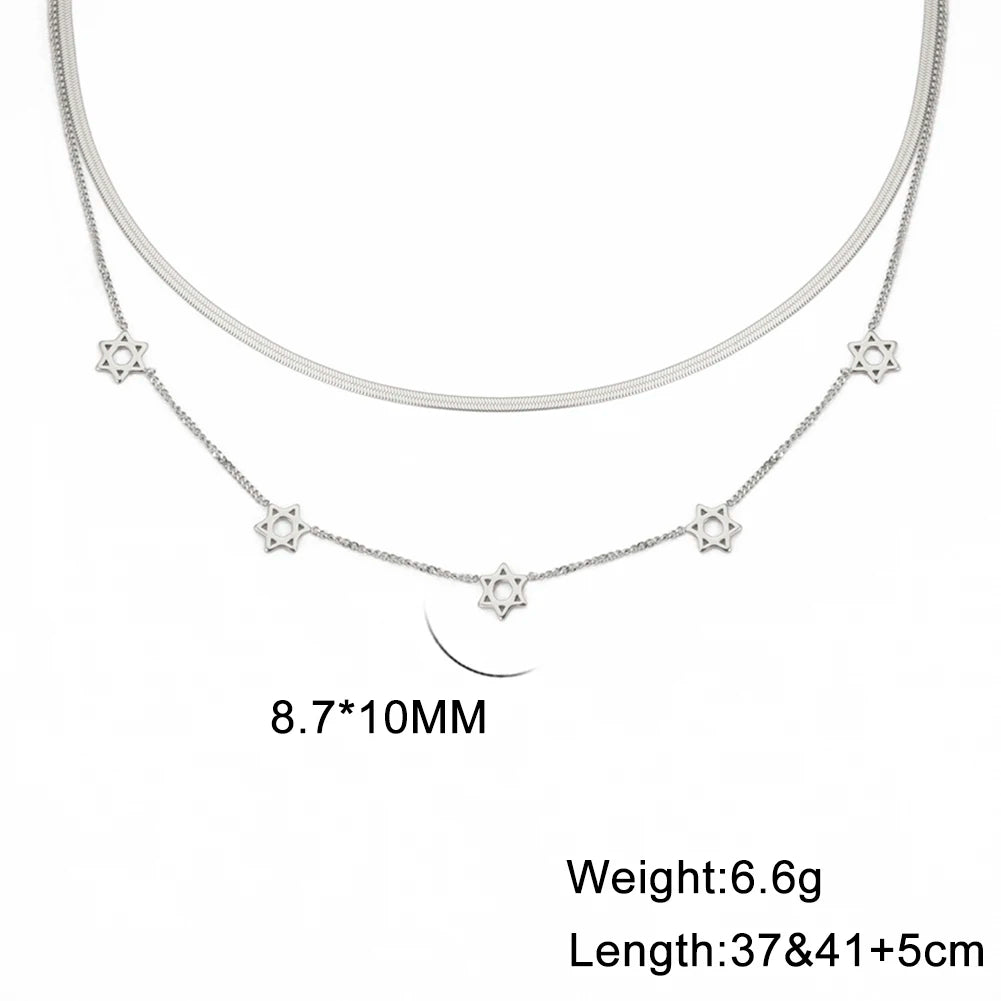 Lucktune Magen David Star Snake Chain Necklace for Women Stainless Steel Hexagram Pendant Necklace Choker Jewish Vintage Jewelry