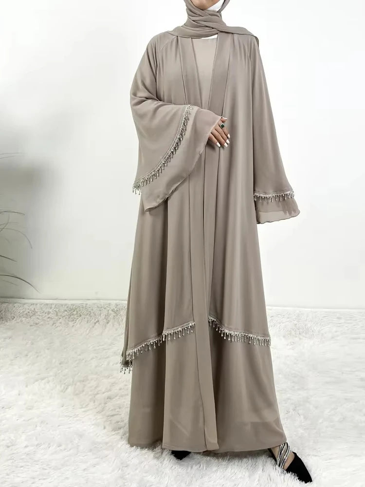 Women Abaya 4 Piece Set Dress Kaftan Islam Vestidos Eid Muslim Scarf Sashes Arab Long Robe Jalabiya Ramadan Morocco Dubai Abayas