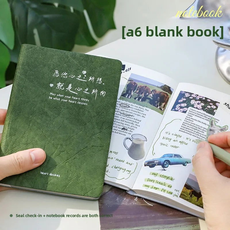 No Anxiety Pleated Leather Face Book A6 Blank Thickened Pocket Notebook Stamp Collection Diary Travel Stamp Book