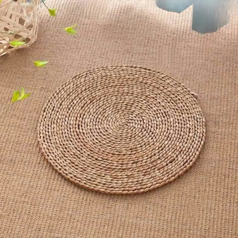 Rounded Mat Grass Woven Thin Foldable Window  Meditation Pad Yoga Mat Home Decorative Fabric Sitting Cushion