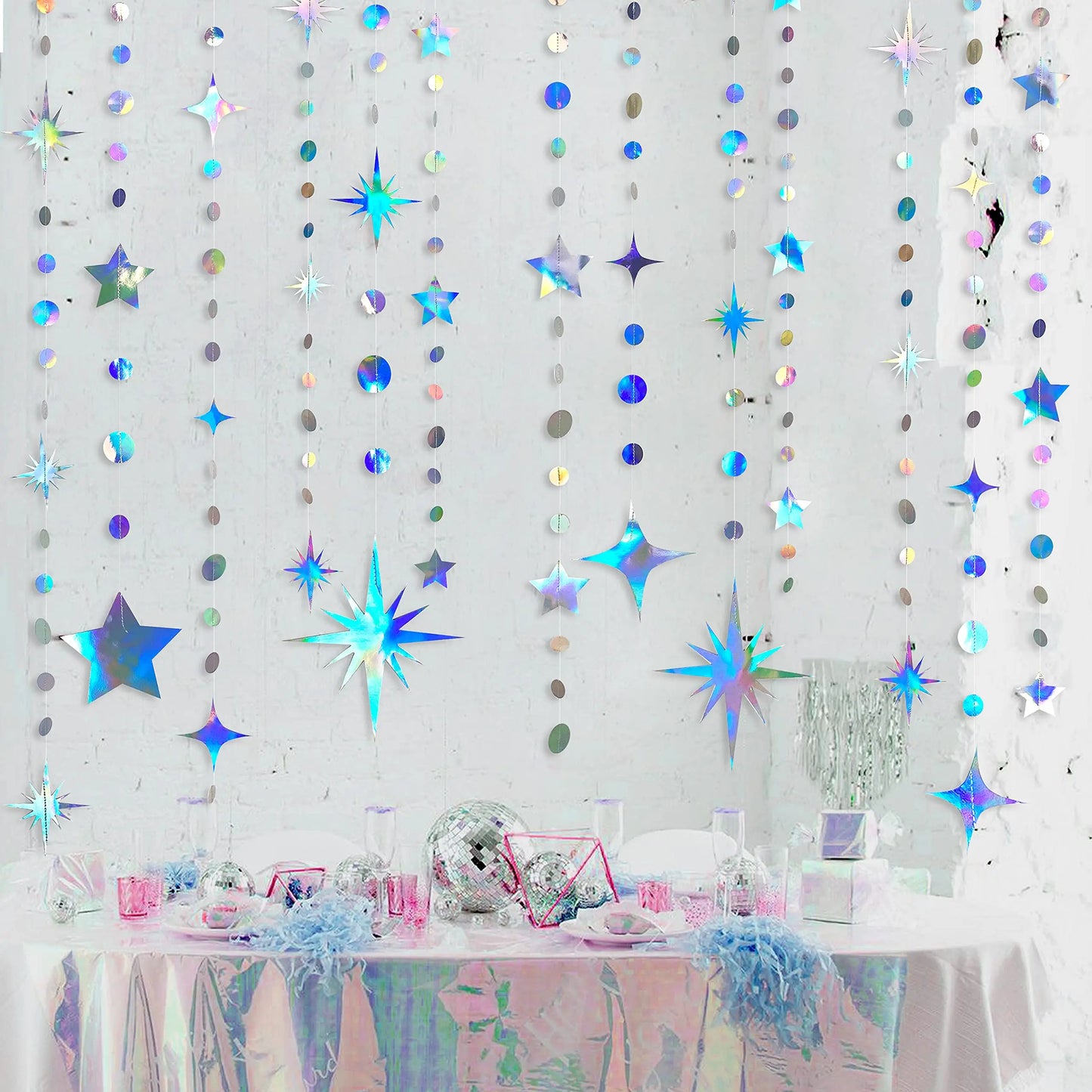 Iridescent Star Moon Circle Dot Hanging Garland Ramadan Eid Mubarak Decoration Twinkle Wedding Baby Shower Birthday Party Decor