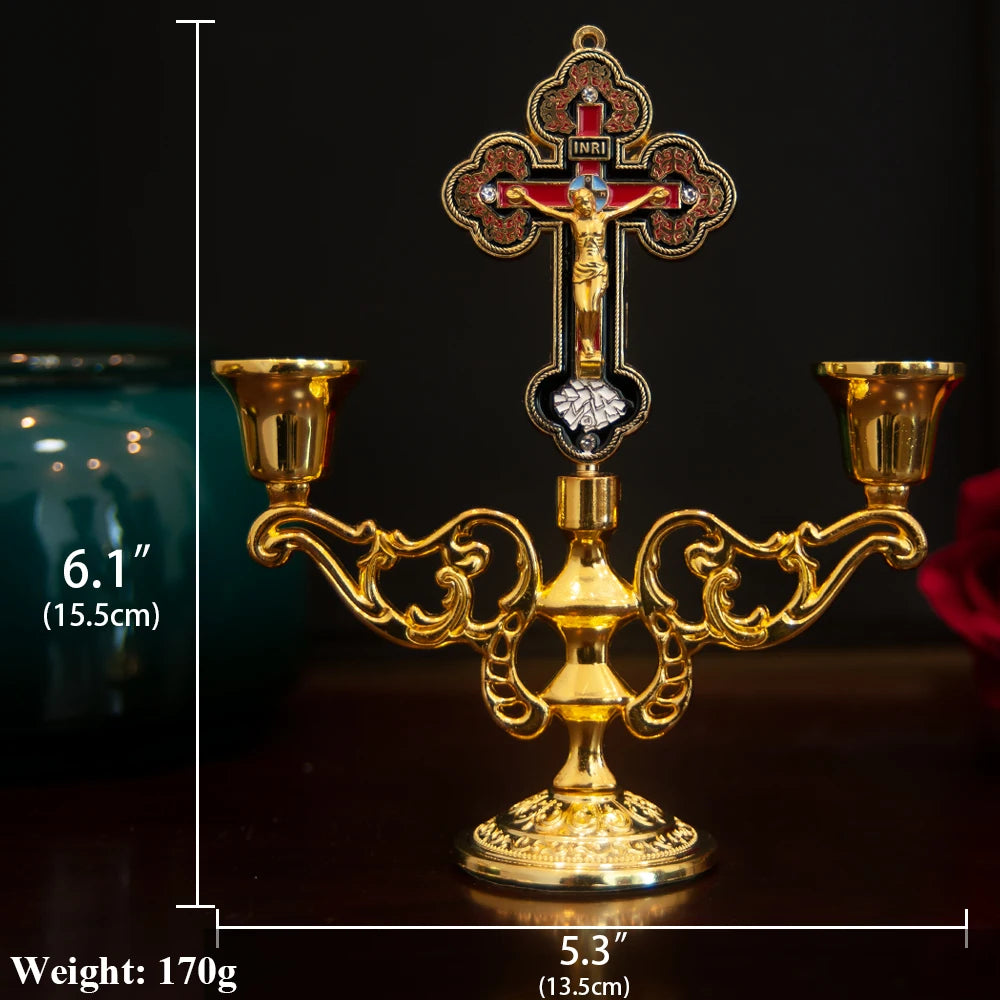 Orthodox Cross Menorah, Jesus Menorah, Zinc Plated Menorah, Church Supplies, Religious Gifts
