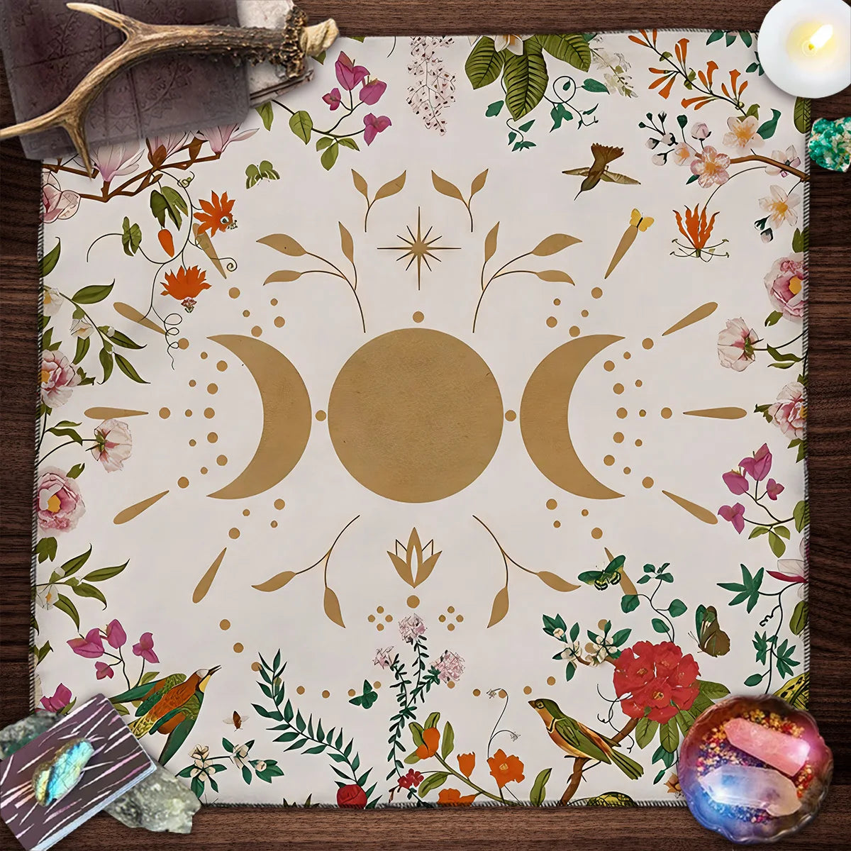 Tree Of Life Tarot Card Tablecloth Moon Phase Plants Table Cloth For Tarot Witch Wicca Altar Cloth Divination Cloth Card Pad
