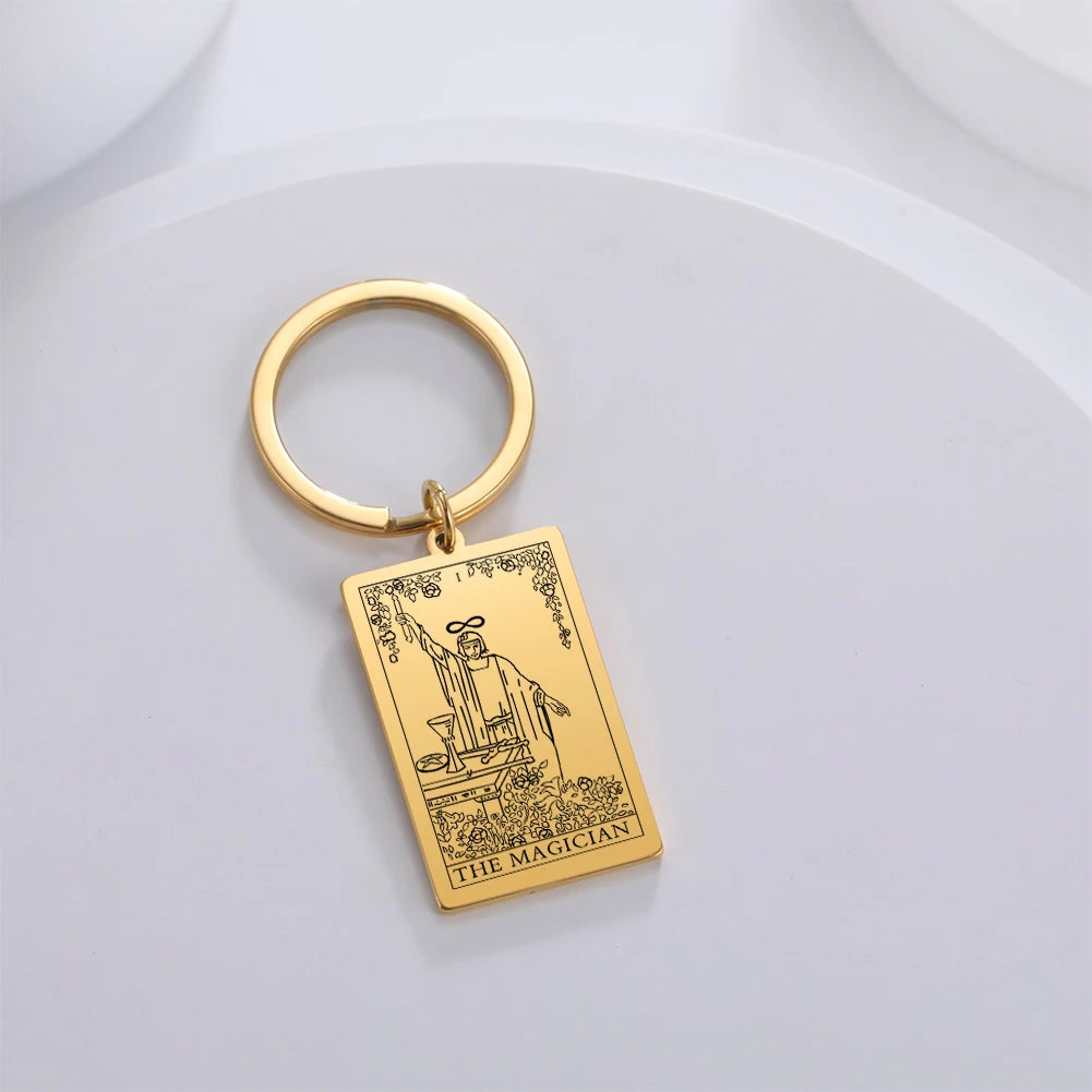 Dawapara Tarot Cards Keychains Stainless Steel Vintage Amulet Good Luck The Major Arcana Keyring Wiccan Jewelry