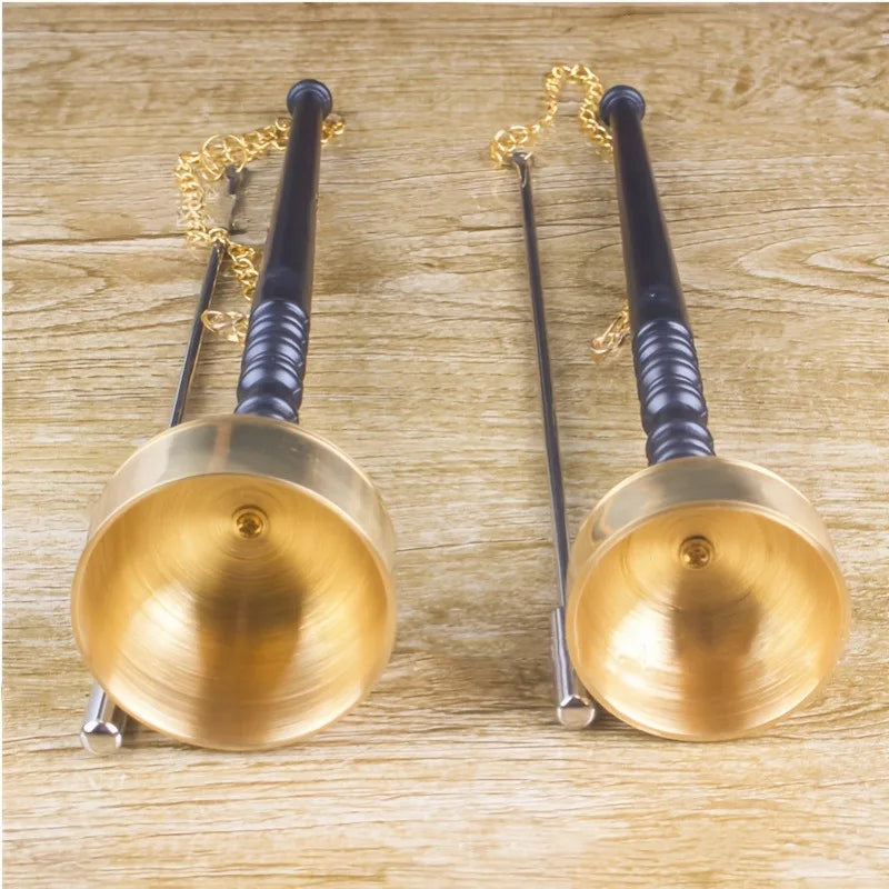 Tibetan Hand Bell with Wooden Handle Brass Singing Bowl Meditation & Prayer Bell Religious Mantra Musical Instrument Copper