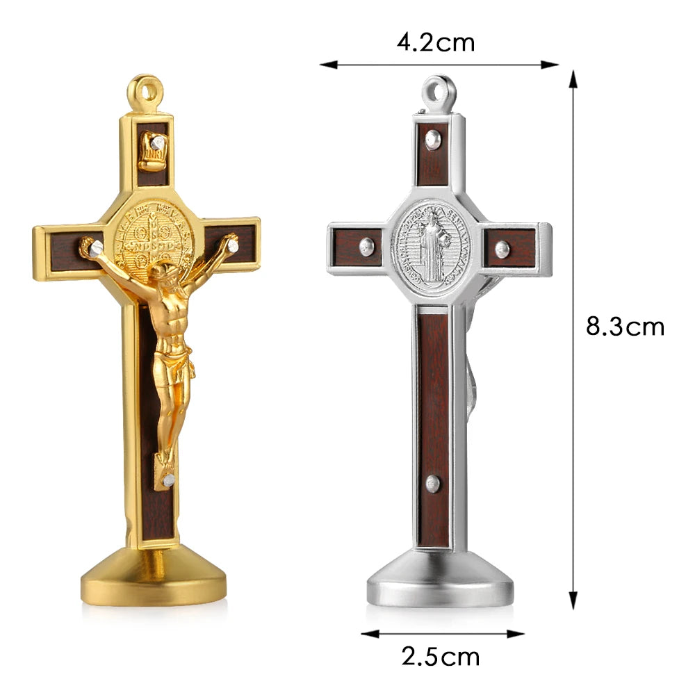 Fashion Car Ornament Metal Jesus Wood Cross Crucifix Auto Interior Dashboard Decoration Christian Jesus Ornaments Accessories