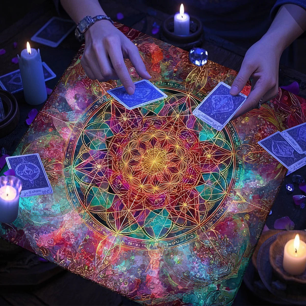 Tarot Tablecloth Mandala Flower Of Life Altar Cloth For Divination Meditation Circle Galaxy Tarot Mat Spiritual Oracle Card Pad