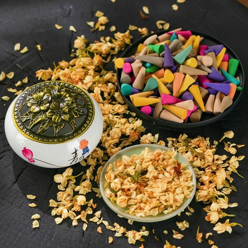 60PCS Bulk Incenses Aromatherapy Natural Small Incense Cones Fragrant Sandalwood Jasmine Lavender Tower Spices Cones