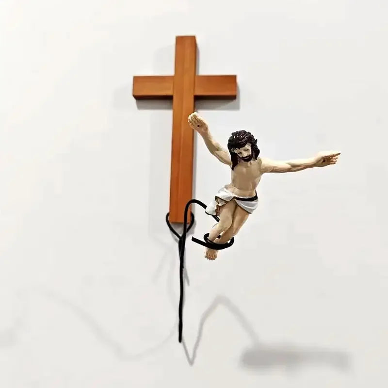Bungee Jesus Crucifix Wall Art Decor Jumping Jesus Resin Figurine Decorative Jesus Resin Craft Statues for Home Church Living