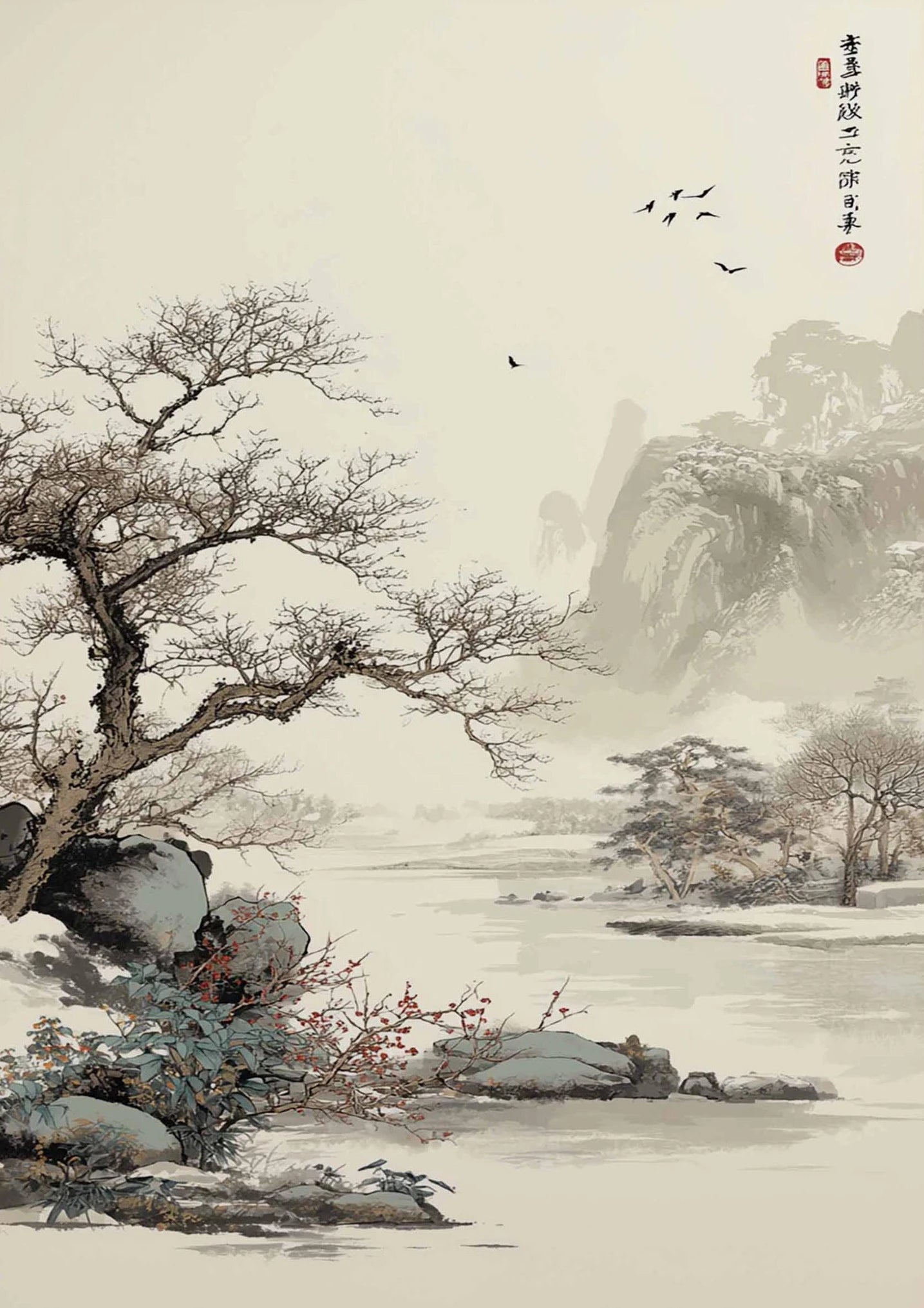 Modern Minimalist Chinese Style Zen Fishing Natural Scenery Poster Canvas Paintings Wall Art Pictures Office Home Decor