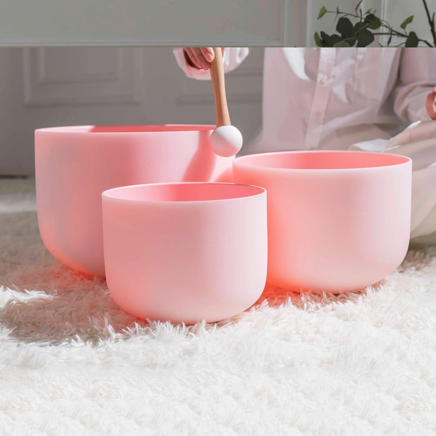Pink 432 hz Crystal Singing Bowl Set of 7 pcs Quartz Sound Chakra Bowl Yoga Meditation Healing  with Carry Case
