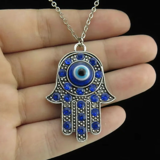 1Pc Vintage Women Turkish Evil Eye Hamsa Hand Pendant Necklaces DIY Punk Men Spiritual Hamsa Palm Lucky Amulet Collares Jewelry