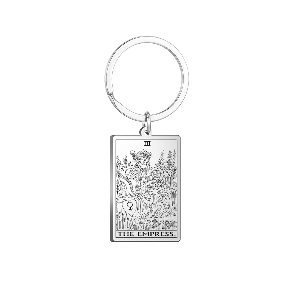 Dawapara Tarot Cards Keychains Stainless Steel Vintage Amulet Good Luck The Major Arcana Keyring Wiccan Jewelry