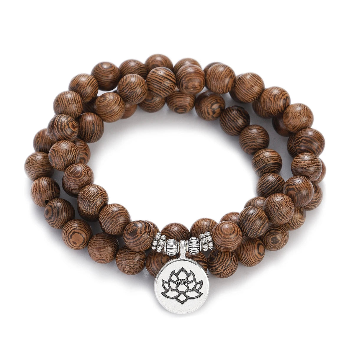 Multilayer Wood Beads Buddha Lotus OM Bracelet Tibetan Buddhist Mala Charm Rosary Bracelet Yoga Wooden For Women Men Jewelry