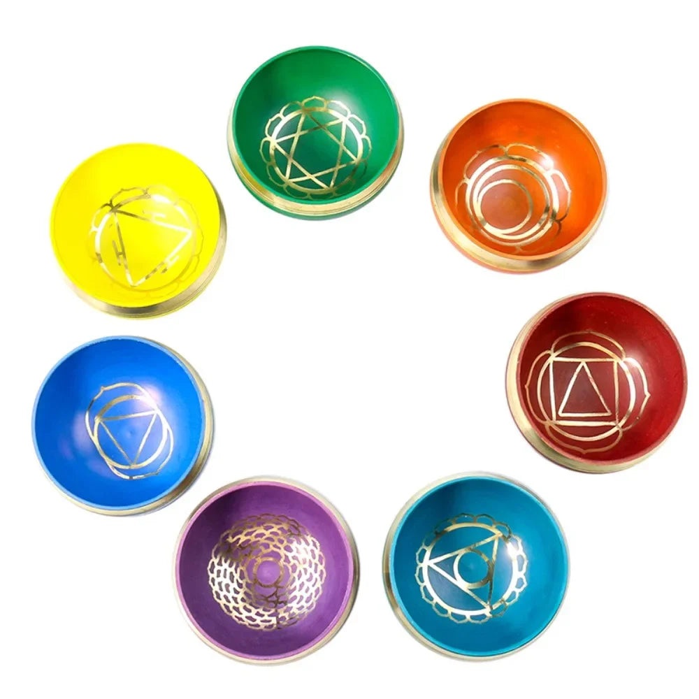 Buddhist Sound Bowls Therapy Meditation Mindfulness Yoga Ornaments Colorful Nepal Tibetan Singing Bowl Chakras Handmade Copper