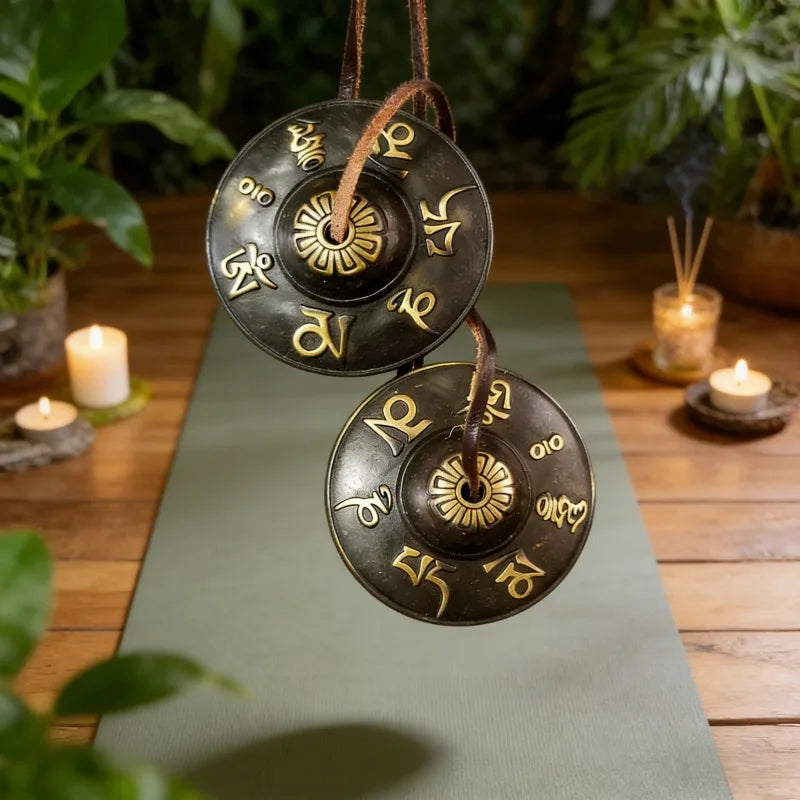 Metal Meditation Bells with Leather Strap Yoga Sound Healing Spiritual Decor Blessing Gift of Ancient Spells Tibetan Chimes