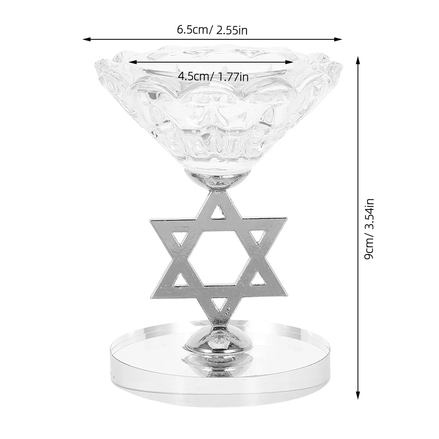 Crystal Star of David Holder Hanukkah Candlestick Decorative Tabletop Jewish Menorah Pillar Stand Centerpiece
