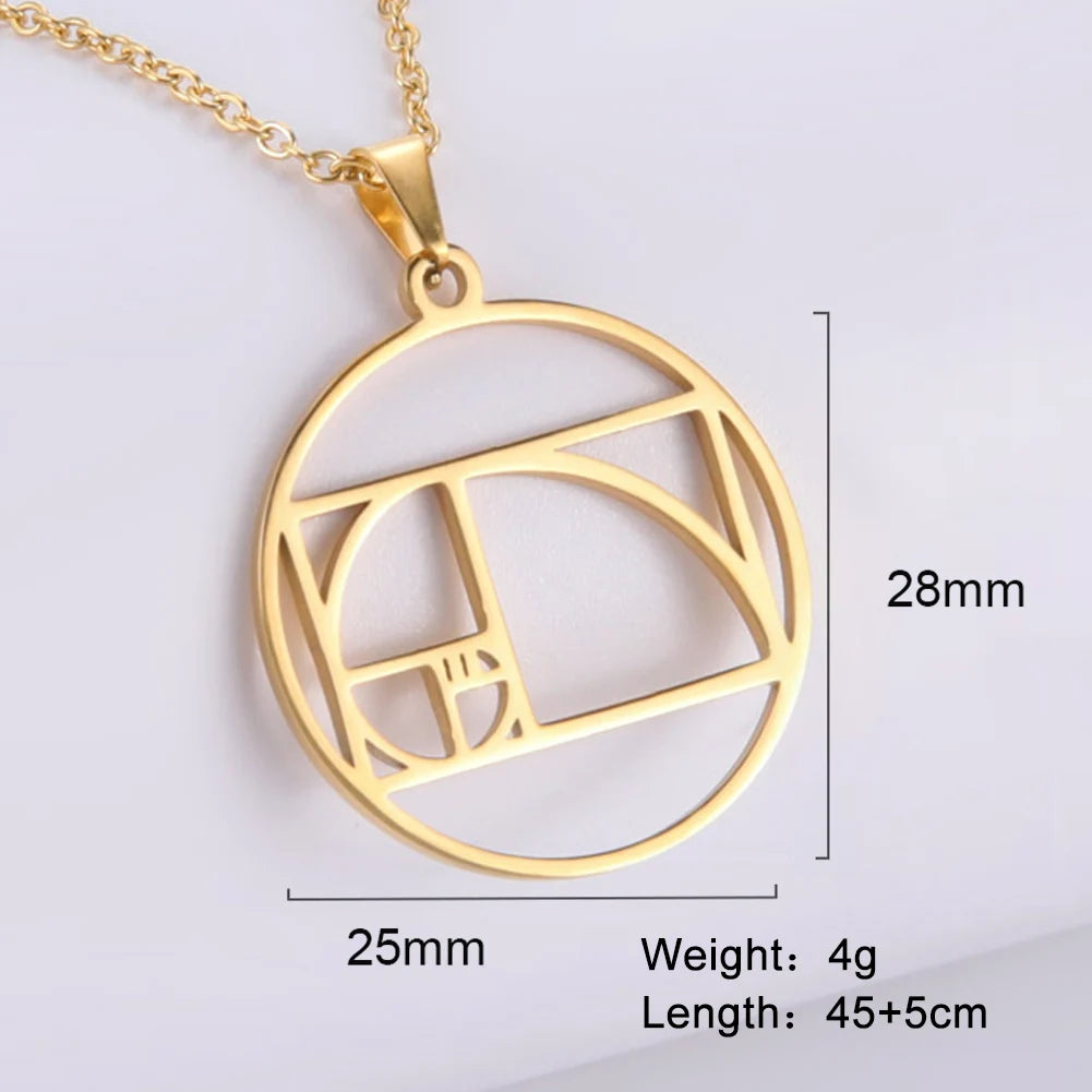 Dawapara Fibonacci Spiral Necklace Sacred Geometry The Golden Ratio Pendant Stainless Steel Jewelry Valentine's Day Gift