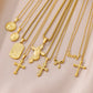 Gold Color Lucky Pendant Necklace For Women Stainless Steel Jewelry Aesthetic Accessorie Charm Choker Cross Goddess Necklaces
