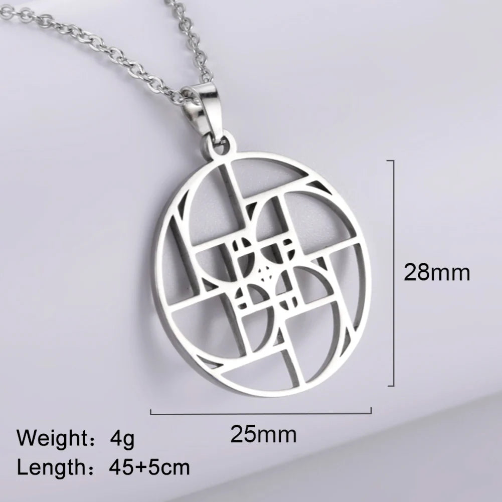 Dawapara Fibonacci Spiral Necklace Sacred Geometry The Golden Ratio Pendant Stainless Steel Jewelry Valentine's Day Gift