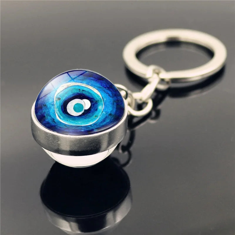 Blue Türkiye Eye of Evil Key Chain Pendant Double Crystal Glass Ball Pendant Metal Key Chain Pendant