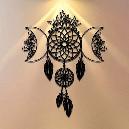 Bohemian Metal Wall Art Moon Mandala Wrought Iron Hanging Decor for Living Room