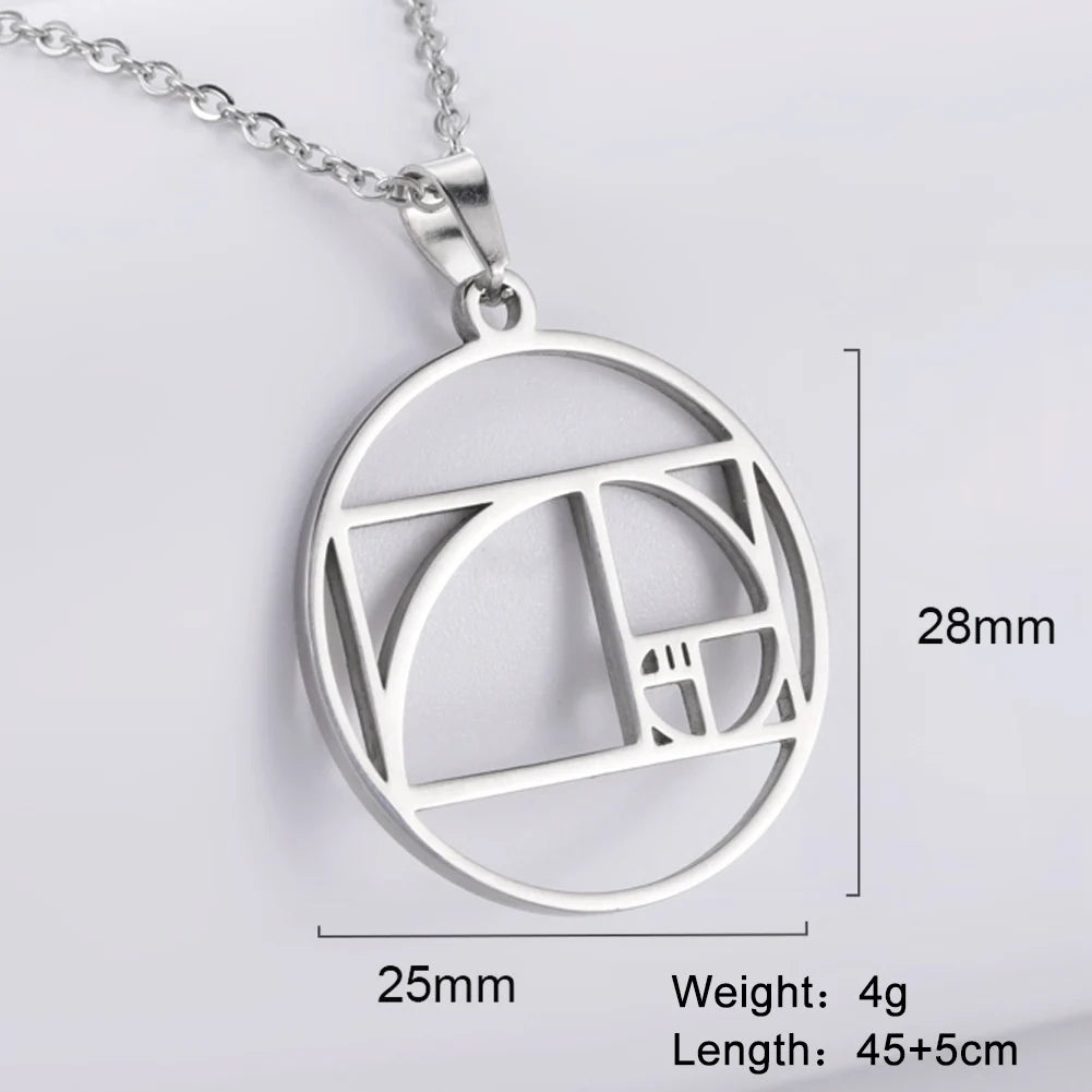 Dawapara Fibonacci Spiral Necklace Sacred Geometry The Golden Ratio Pendant Stainless Steel Jewelry Valentine's Day Gift