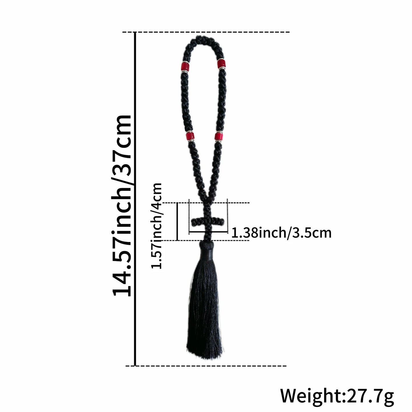 Handmade 50 knot Black Chotki Christian Orthodox Prayer Rope, Blue Greek Omboskoini Protection Blessing Cross Greek Car Hanging