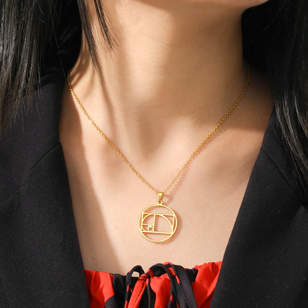 Dawapara Fibonacci Spiral Necklace Sacred Geometry The Golden Ratio Pendant Stainless Steel Jewelry Valentine's Day Gift