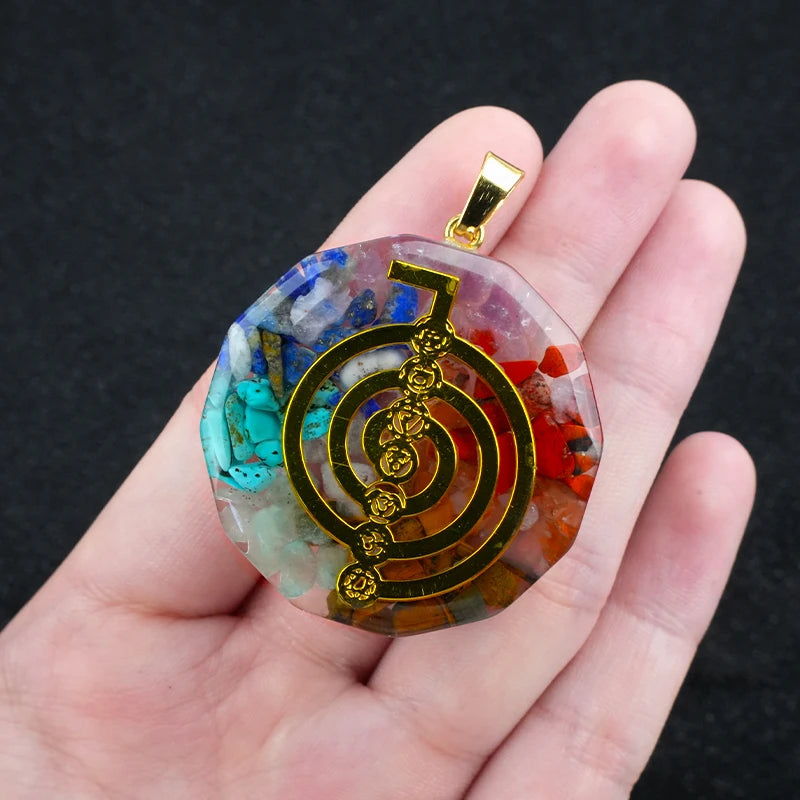 35mm Hexagon Shape 7 Chakra Orgonite Energy Pendant Healing Energy Crystal Beads for Yoga Meditation Spiritual Amulet Orgonite