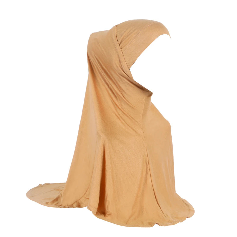 Women 2 Piece Solid Color Amira Jersey Muslim Hijab Soft Stretch Head Scarf with Tube Inner Underscarf Cap Hood Prayer Turbante