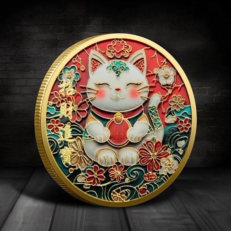 Cat Lucky Souvenir Coin Medal Lucky Money Treasure Metal Colored Commemorative Lucky Collection Coin