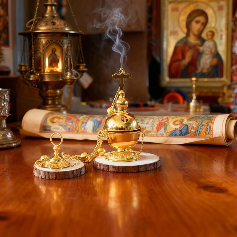 Exclusive Desktop Ritual Incense Burner For Eastern Orthodox Believers Gently Supported By Devout Prayers And Religious Beliefs