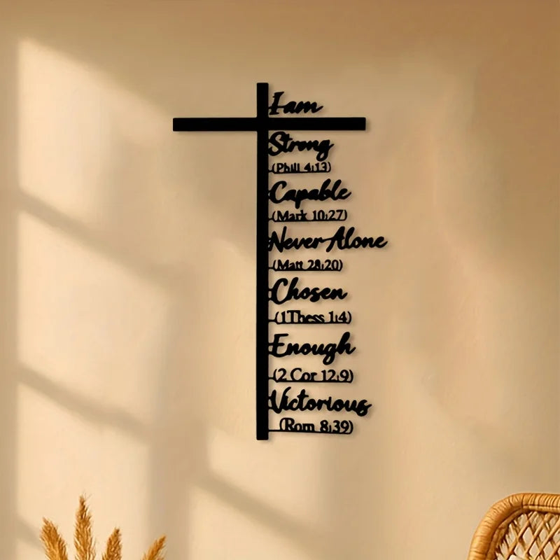 Iron Religious Cross with Bible Verse Wall Decor, Christian Scripture Wall Art for Wedding Easter Christmas Decoration