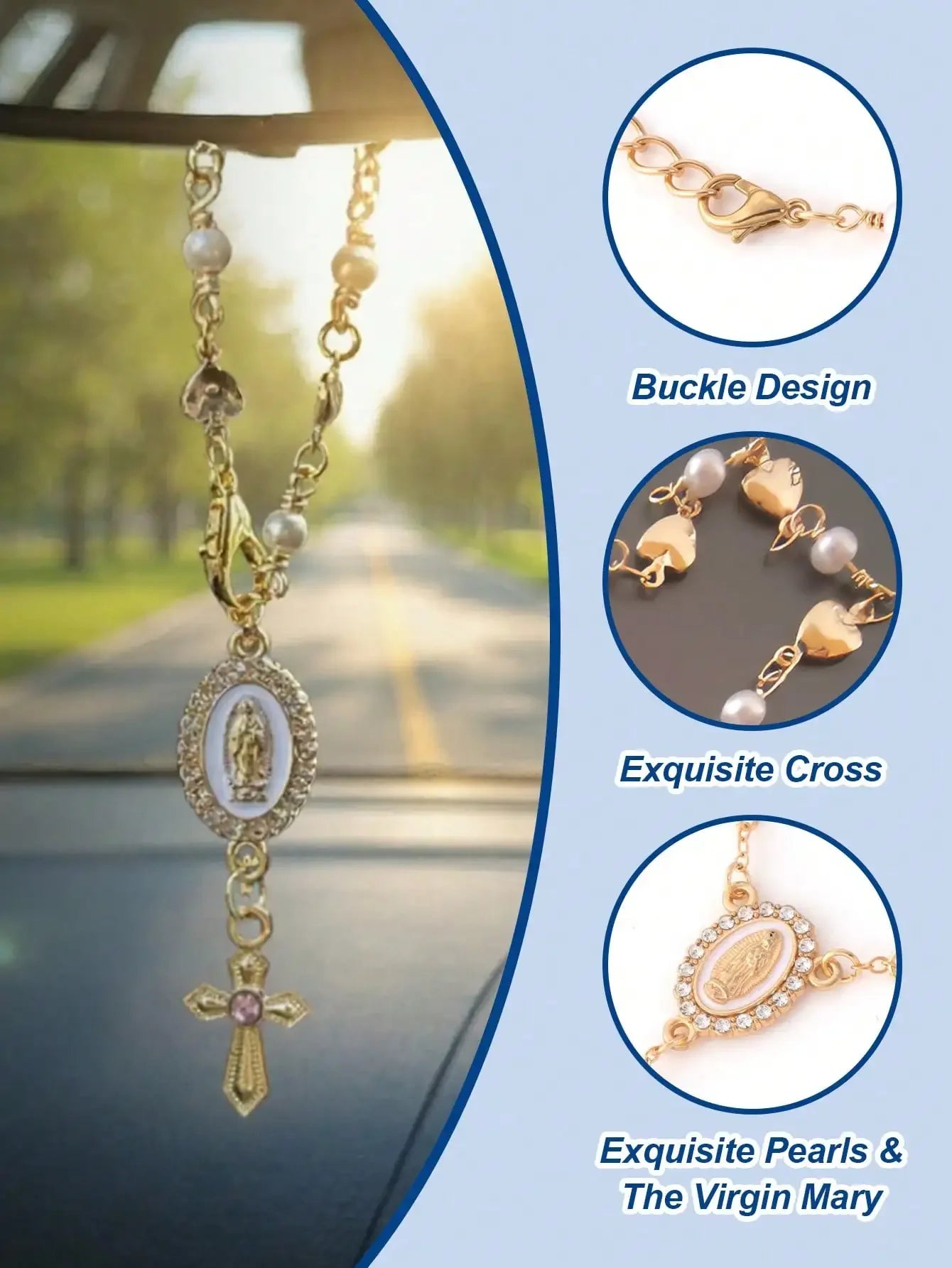 1PC Religious Rosary Car Hanging Ornament – Can Be Used as Decoration for Rearview Mirror or Steering Wheel