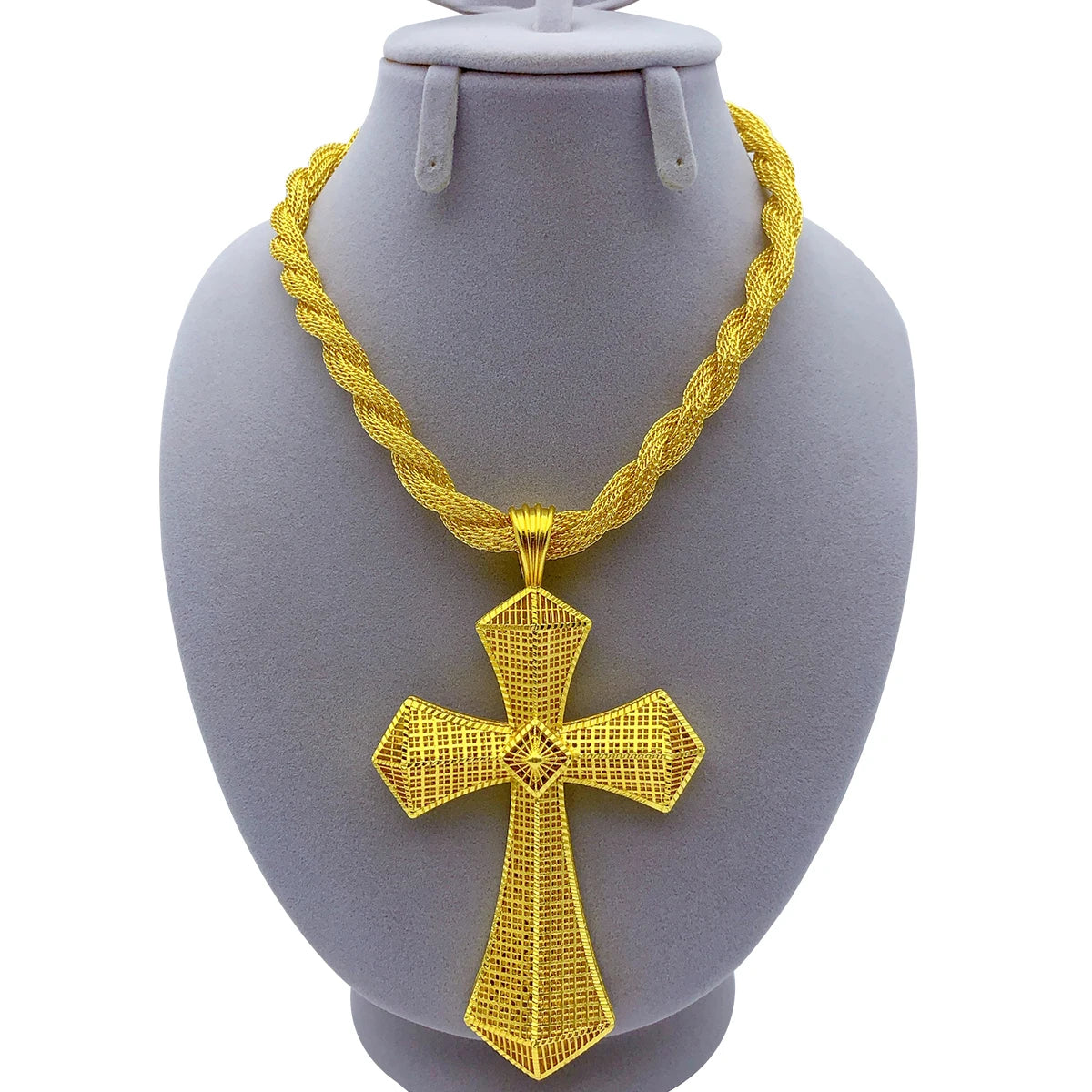 Dubai Gold Color Cross Pendant Jewelry for Women Man African Twisted Chain Wedding Party Ethiopian Eritrea Gift