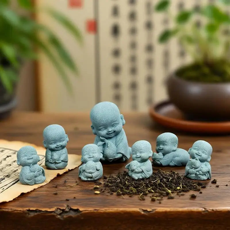 §Embracing Animal Monk Statue, Resin, Stone Zen Garden Decoration, Serene Smiling Sculpture