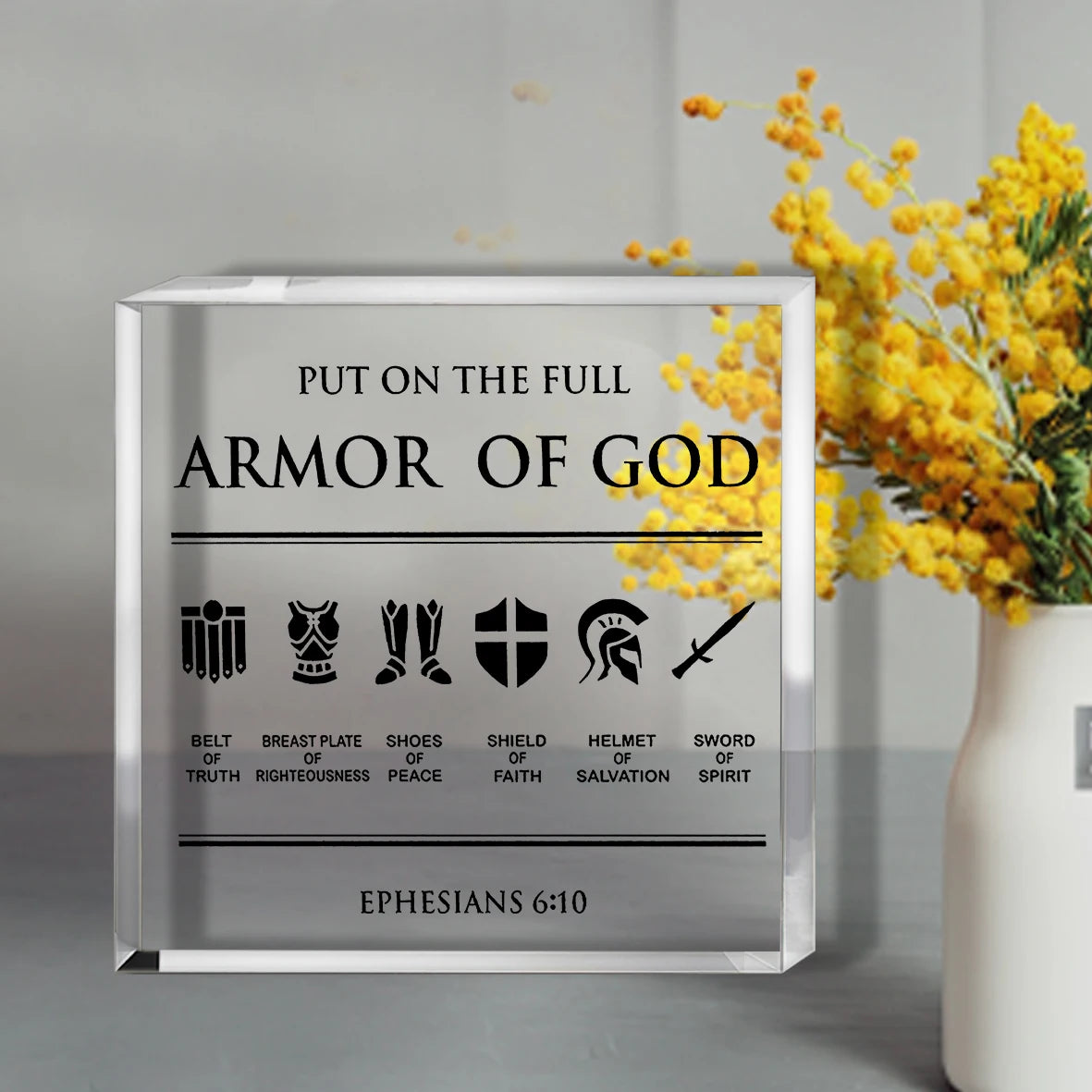 [Christian Desk Sign] Inspirational Christian Acrylic Desk Sign - 2D Flat, Full Armor of God Bible Verse Ephesians