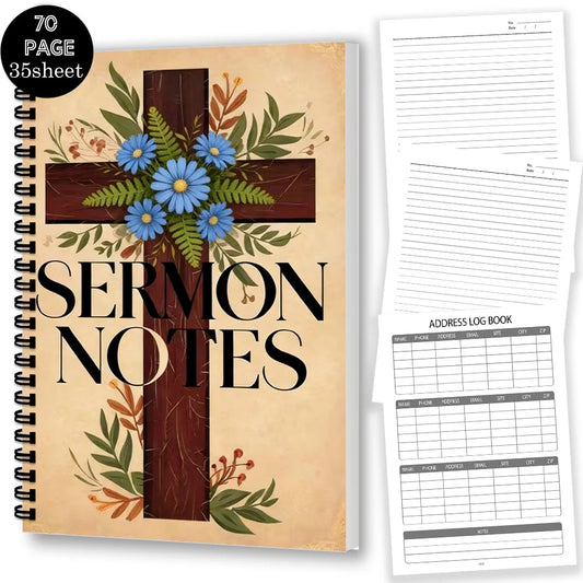 1PC Vintage Cross Floral Spiral Notebooks, Sermon Notes Journal for Church Service, Bible Study, Faith Reflection, Prayer Log, I