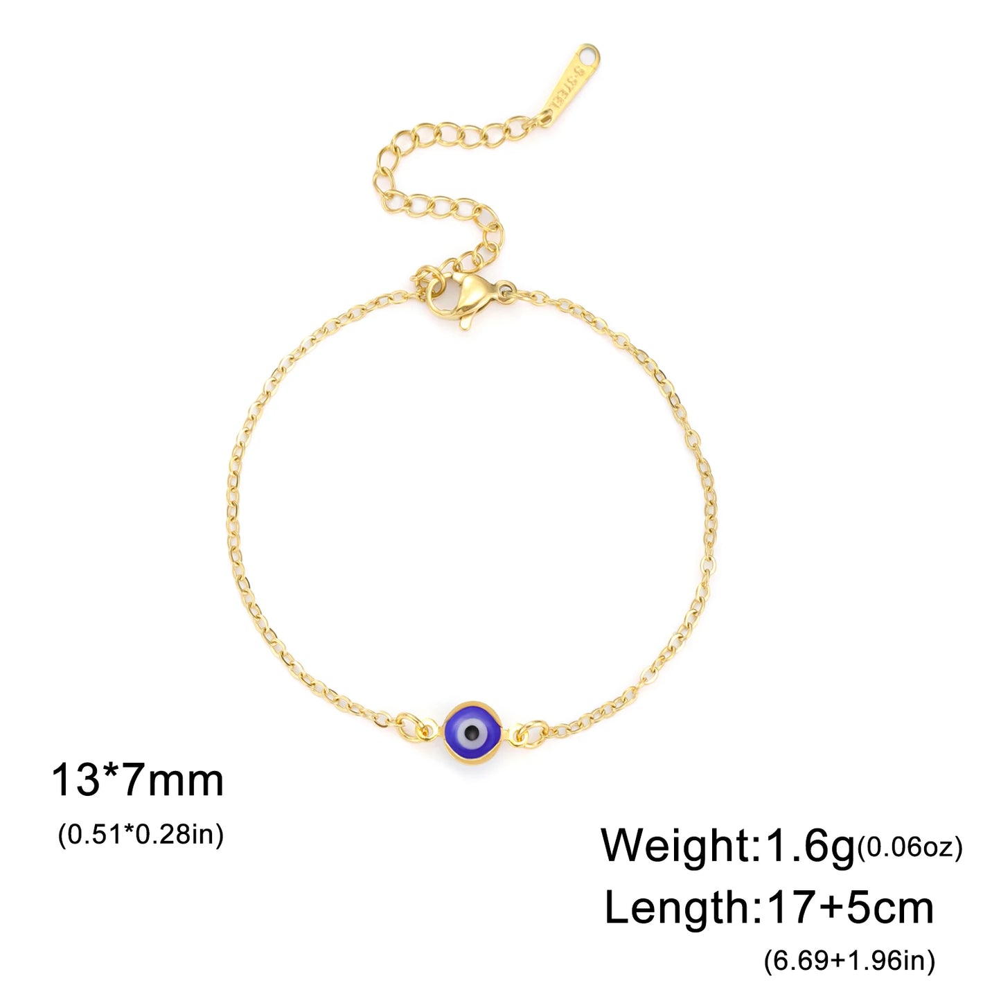 Lucktune Stainless Steel Turkey Evil Eye Bracelets for Women Flat Blue Evil Eye Lucky Chain Charm Bracelet Jewelry Pulsera Gifts