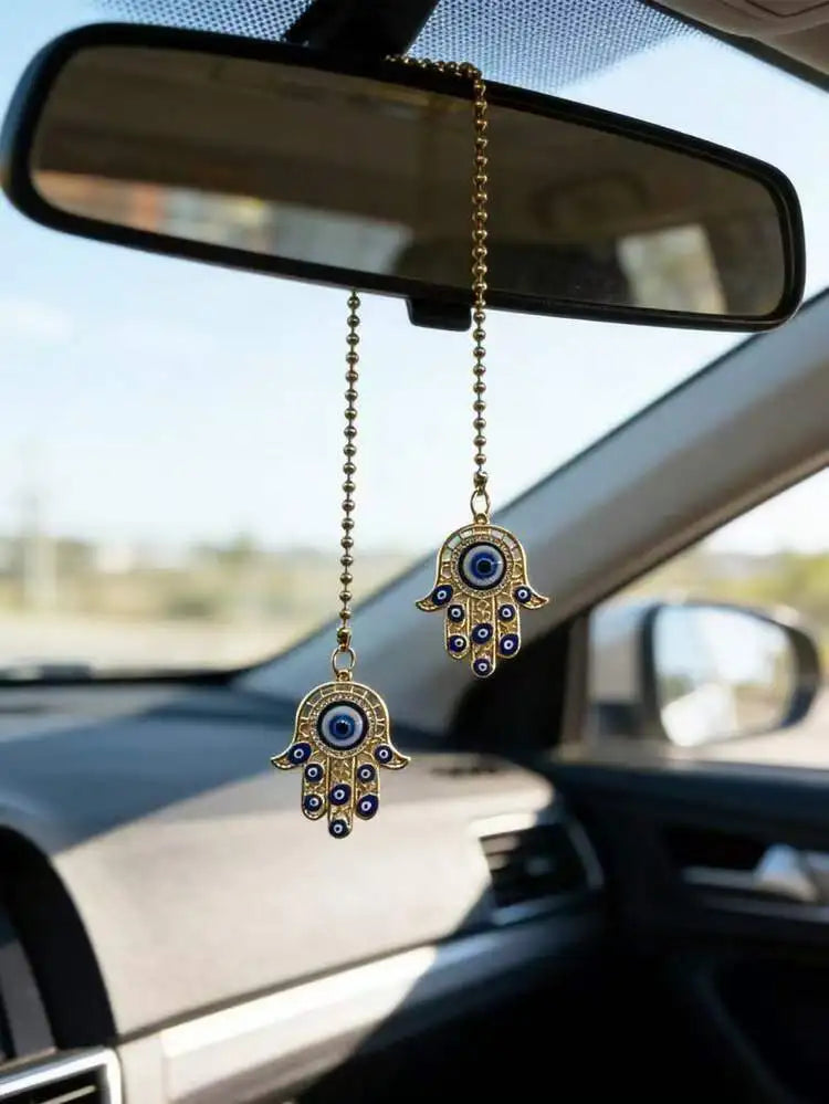 Evil Eye Hamsa Hand Car Hanging Key Chain Amulet  Good Luck Decor Gifts for Auto Rearview Mirror Pendant Decoraction