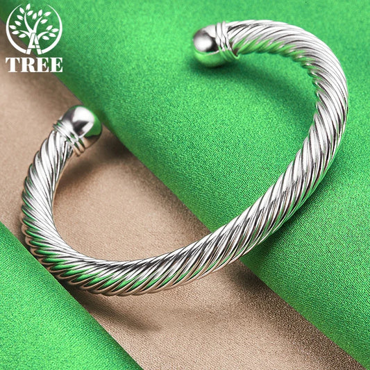ALITREE 925 Sterling Silver Fashion Bangles Twists Bangle For Women Mens Fashion Birthday Wedding Party High Quality Jewelry