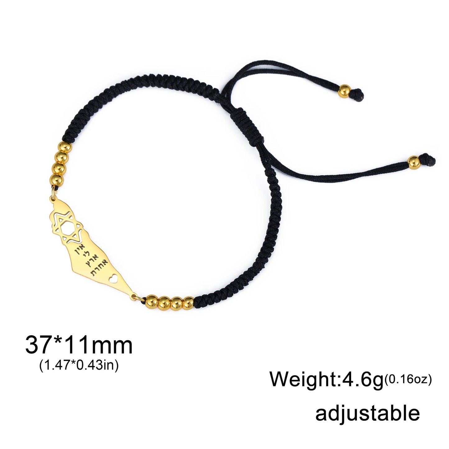 Dreamtimes Israel Mid-east Map Star of David Jewish Bracelet Hexagram Adjustable Rope Chain Women Bangle Stainless Steel Jewelry