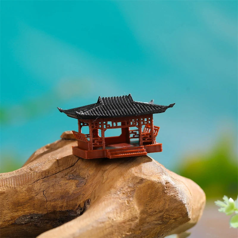 [F] Miniature Pavilion Figurine Bonsai Nament Garden Decor Micro Landscape Statue Gazebo Model Zen Garden Supplies Yard Rockery