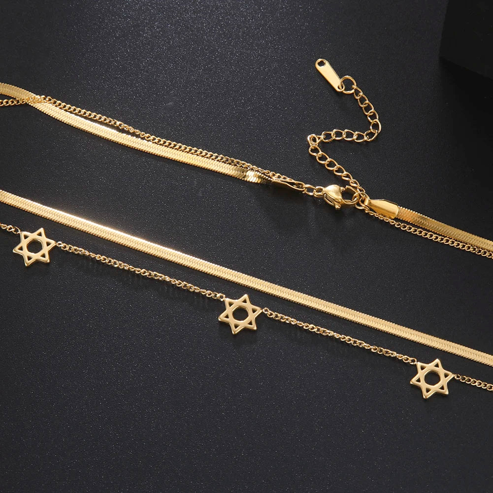 Lucktune Magen David Star Snake Chain Necklace for Women Stainless Steel Hexagram Pendant Necklace Choker Jewish Vintage Jewelry