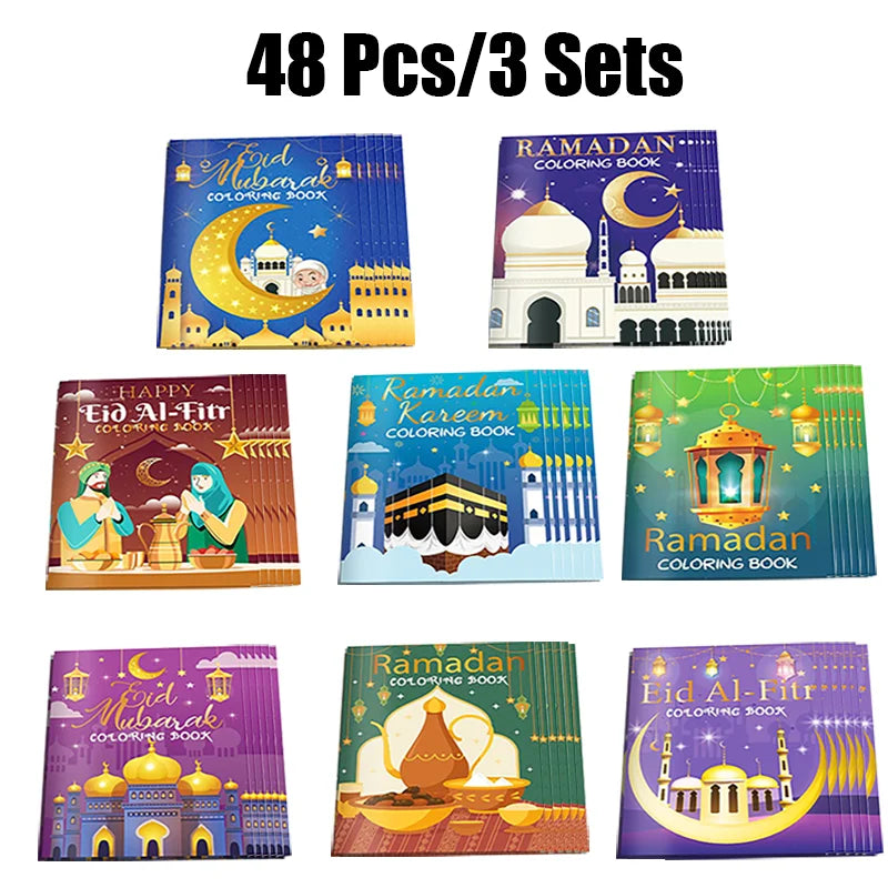 16PCS/1Pack Ramadan Mubarak Coloring Book Islamic Doodle Activity For Kids DIY Educational Gift Eid Sketchbook Coloring Book