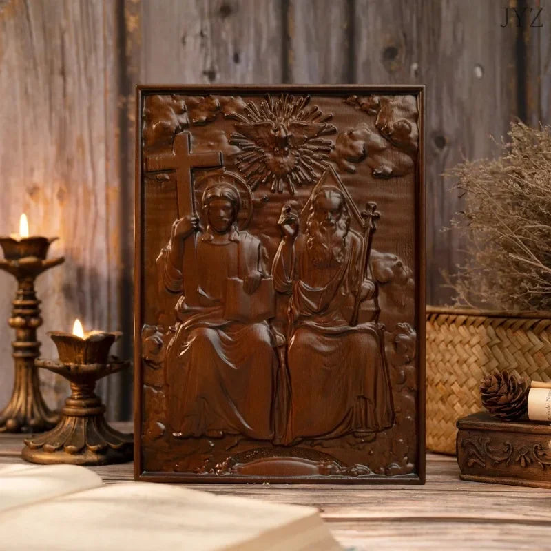 High Quality Holy Trinity Wood Wall Decor Catholic Religious Mural Family Home Decor