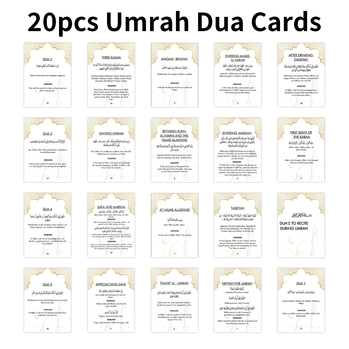 20pcs Umrah Dua Notecard Flashcards Both Arabic And English For Umrah Rituals, Islamic Prayer Guide Cards,gift For Eid Al-fitr
