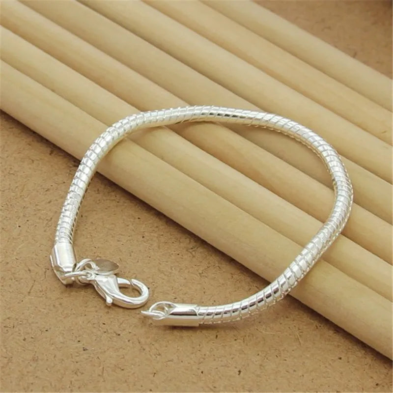 Hot Sale 925 Sterling Silver Chain Solid Bracelet for Women Mens Charm Party Gift Wedding Fashion Jewelry