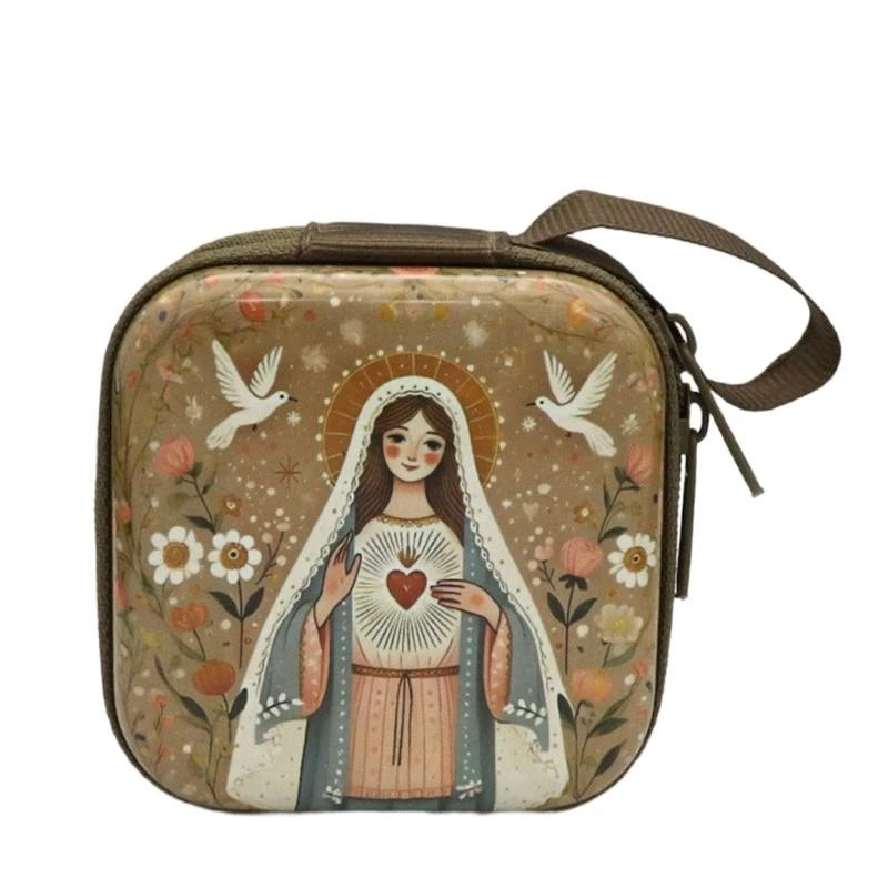 Catholic Rosary Religious Jewelry Storage Box Coin Purse Rosary Prayer Bag